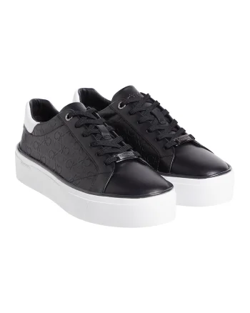 Pantofi sport din piele cu model monograma, Alb/Negru