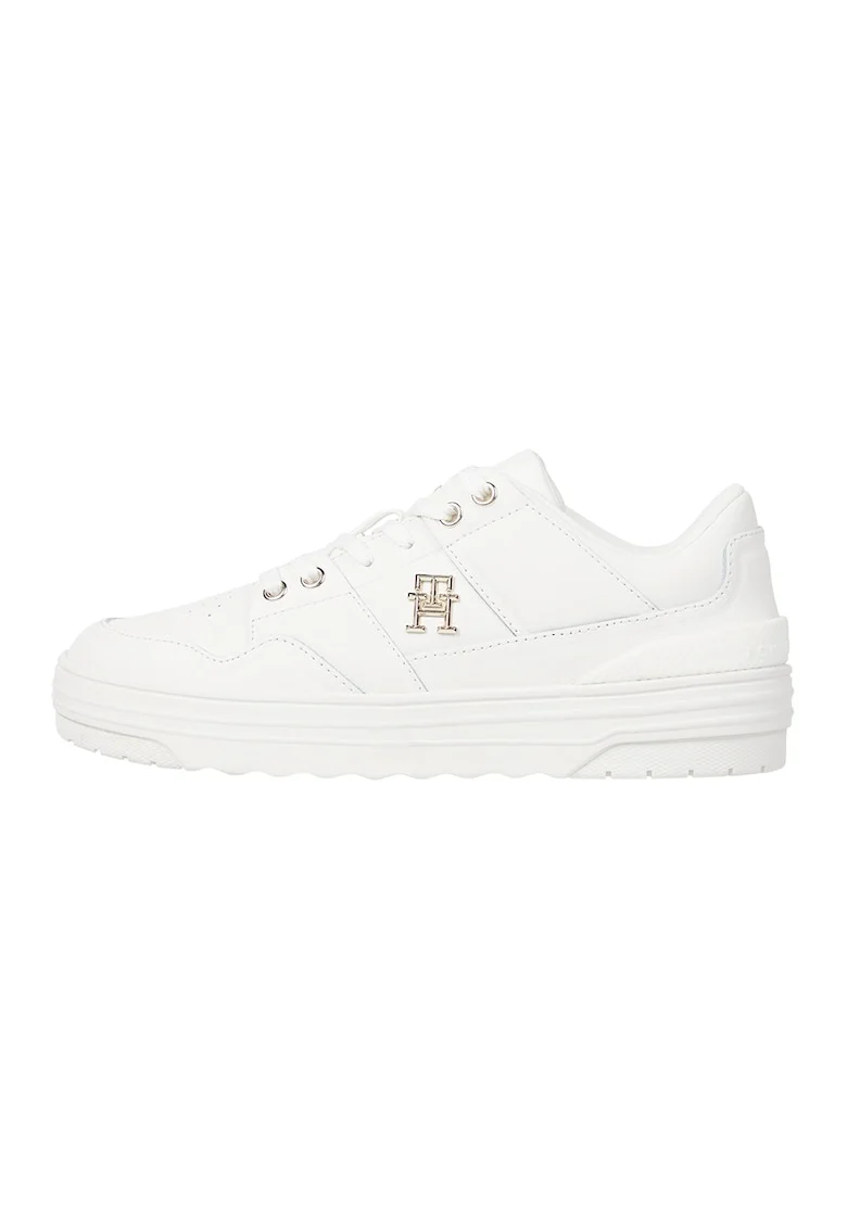 Pantofi sport din piele cu detalii din logo, Alb murdar