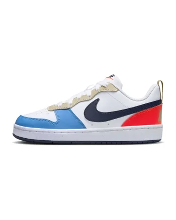 Pantofi sport din piele ecologica Court Borough, Alb/Portocaliu/Albastru