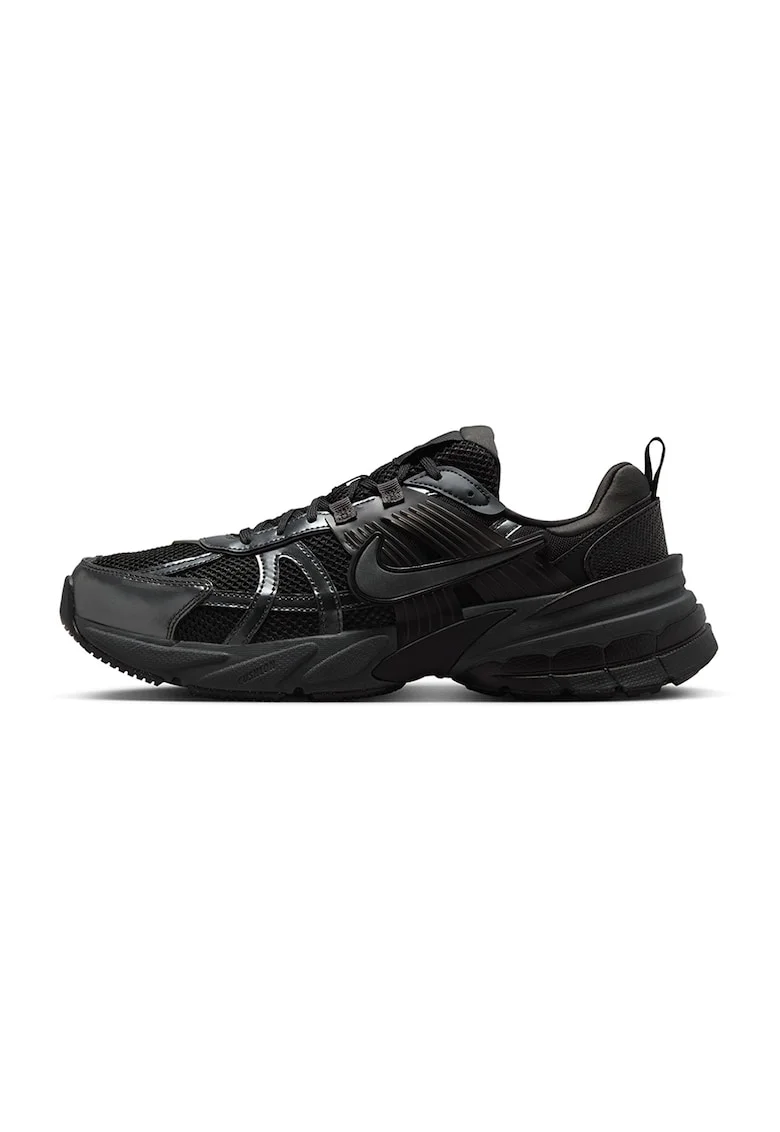 Pantofi sport low-cut cu monograma reflectorizanta, Negru/Argintiu inchis