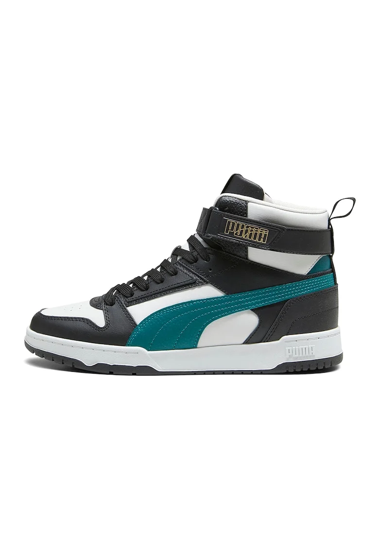 Pantofi sport high-top unisex cu insertii din piele RBD Game, Alb/Negru/Verde persan