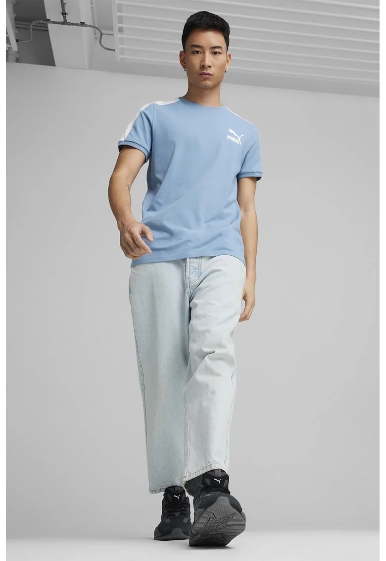 Tricou cu detaliu logo pe piept, Albastru prafuit
