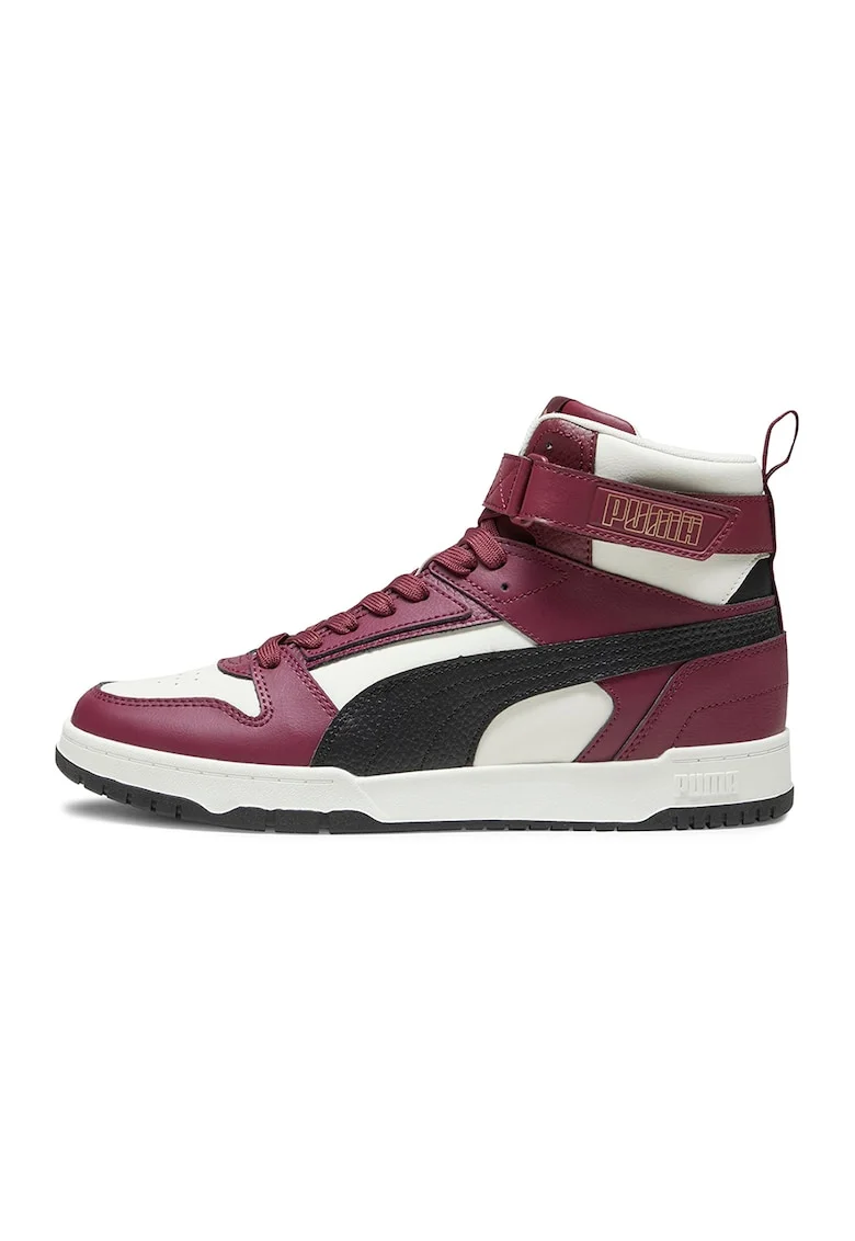 Pantofi sport high-top unisex cu insertii din piele RBD Game, Alb/Visiniu/Negru