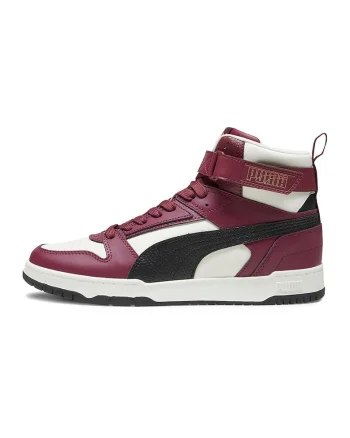 Pantofi sport high-top unisex cu insertii din piele RBD Game, Alb/Visiniu/Negru