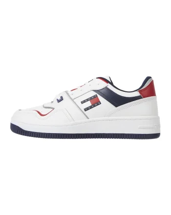 Tenisi de piele cu detalii logo, Alb/Bleumarin