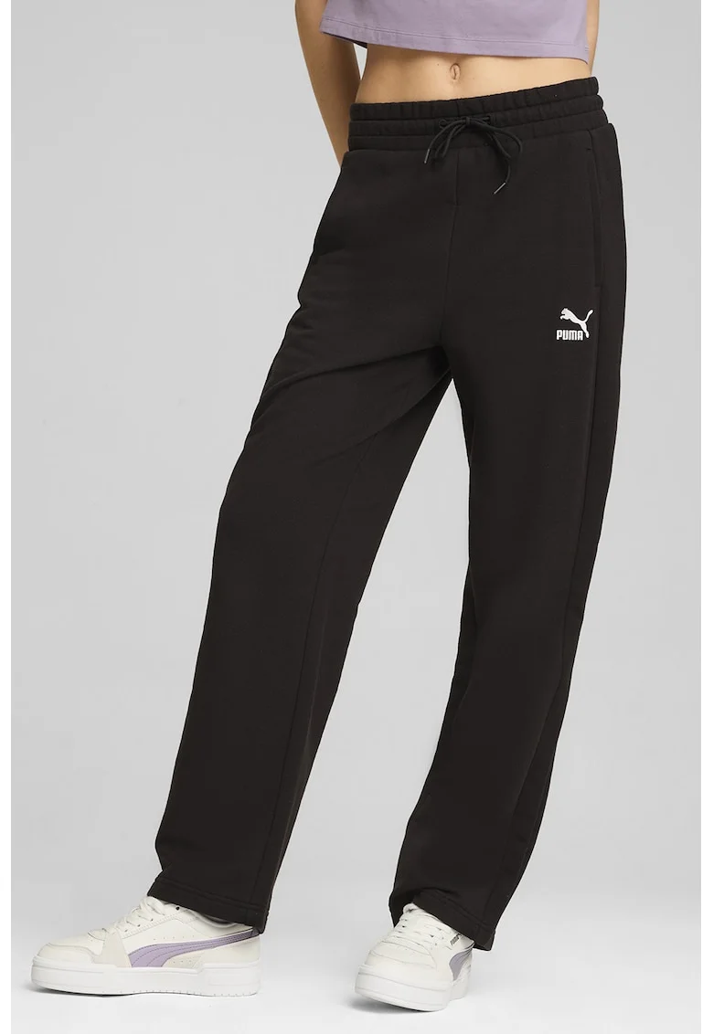 Pantaloni de trening cu talie inalta si logo, Negru