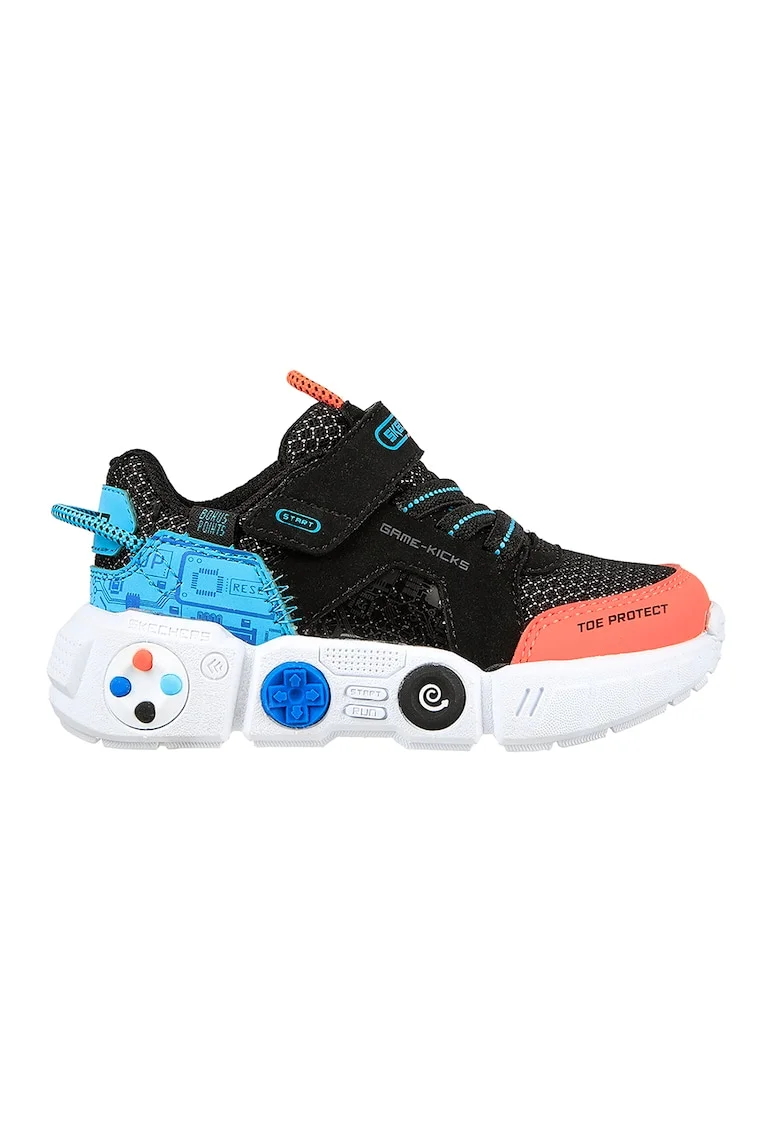 Pantofi sport cu inchidere velcro Lil Gametronix, Negru/Portocaliu/Albastru