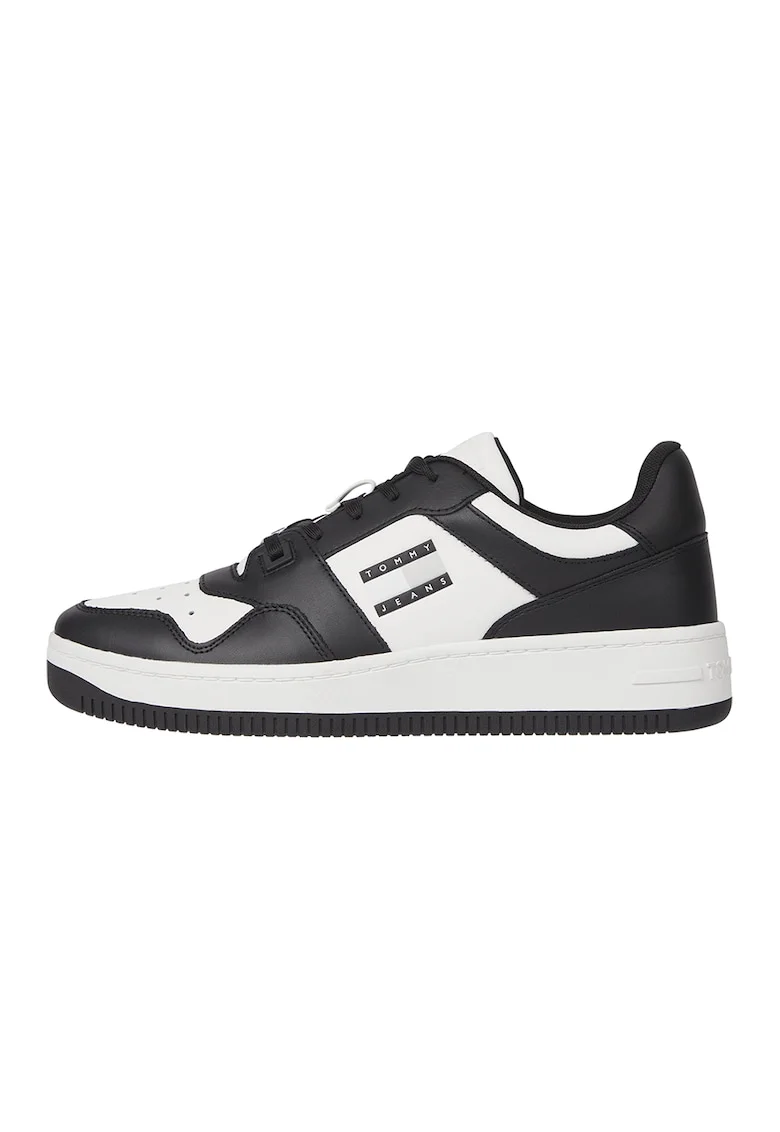 Pantofi sport de piele cu model colorblock, Negru