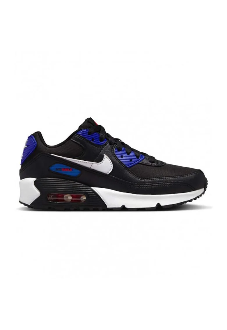 Pantofi sport de piele ecologica si material textil Air Max 90, Negru/Albastru royal