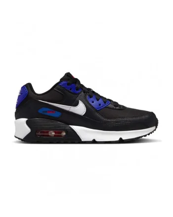 Pantofi sport de piele ecologica si material textil Air Max 90, Negru/Albastru royal