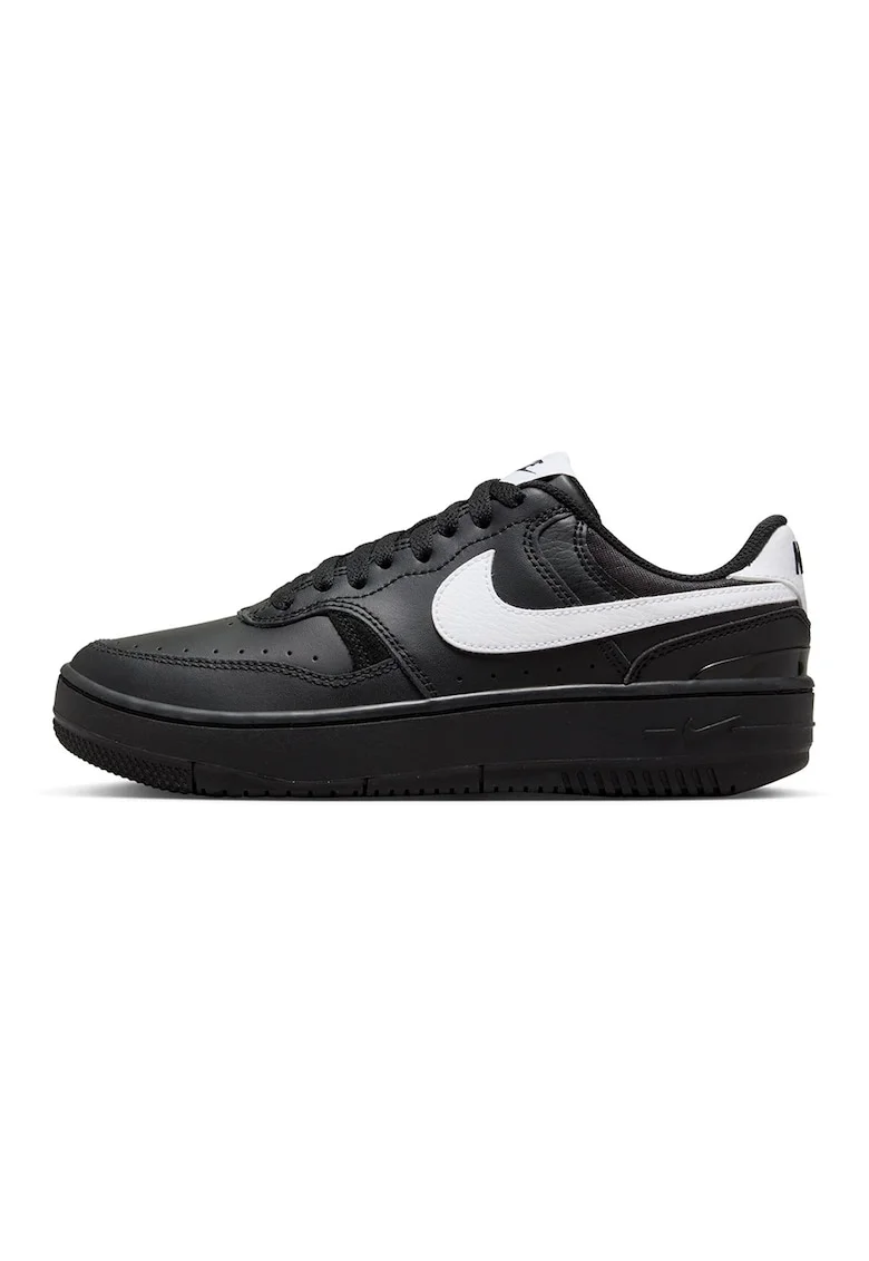 Pantofi sport de piele cu siret si logo, Negru/Alb optic