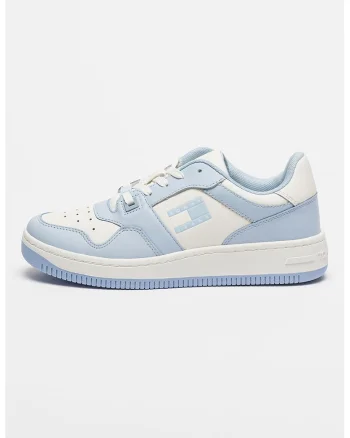 Pantofi sport din piele cu logo, Alb/Albastru lavanda