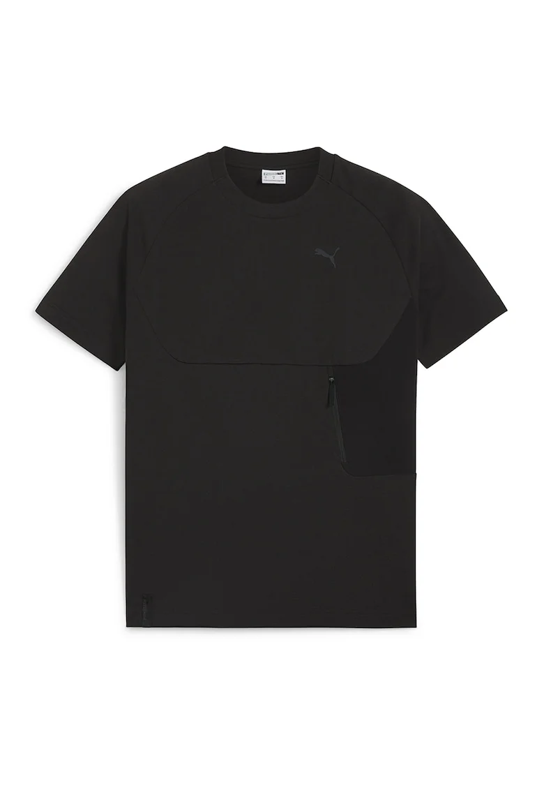 Tricou cu decolteu la baza gatului si maneci raglan Tech, Negru