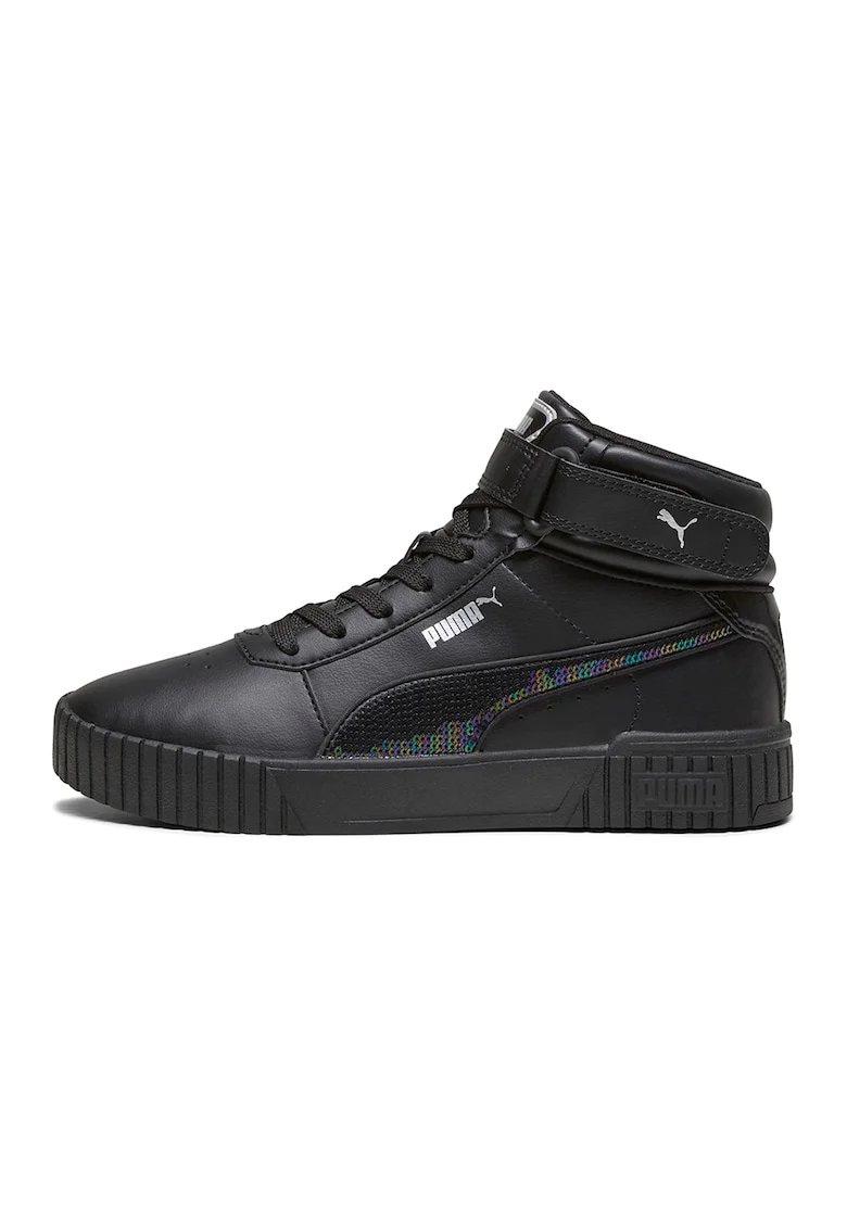 Pantofi sport mid-high de piele ecologica si piele Carina 2.0, Negru/Gri