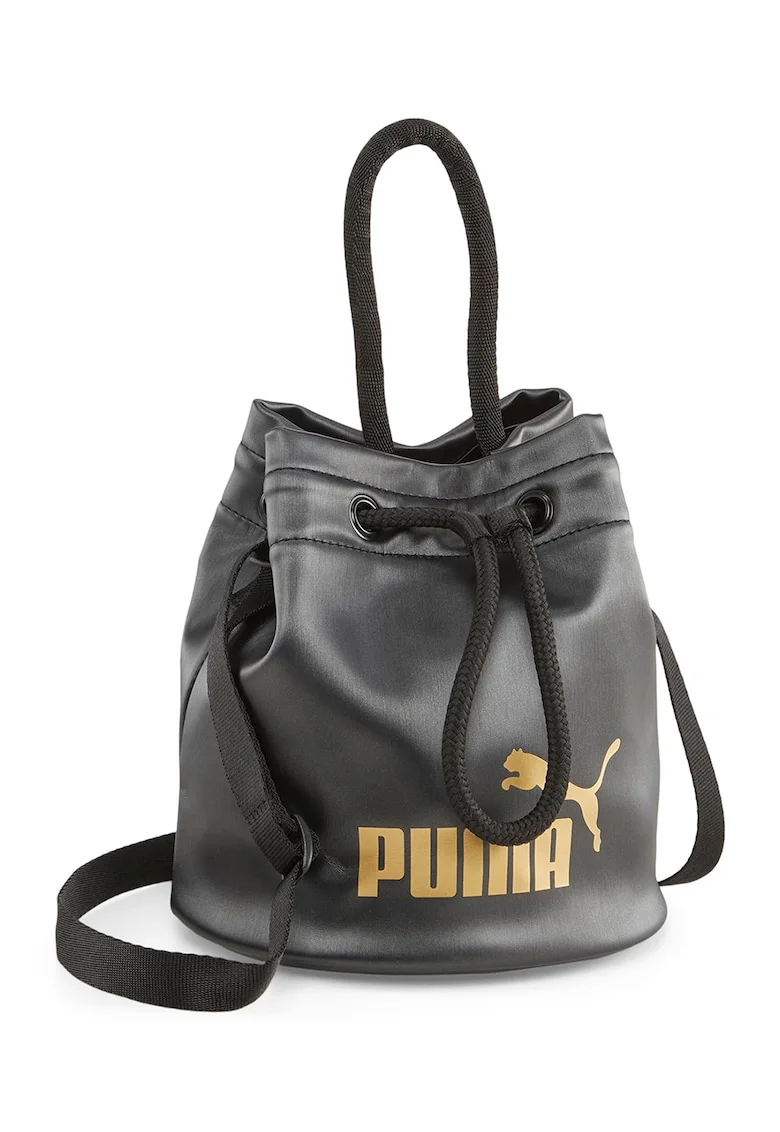 Geanta bucket de piele ecologica cu logo Core Up, Negru