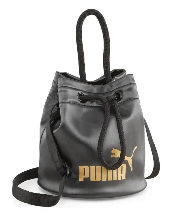 Geanta bucket de piele ecologica cu logo Core Up, Negru