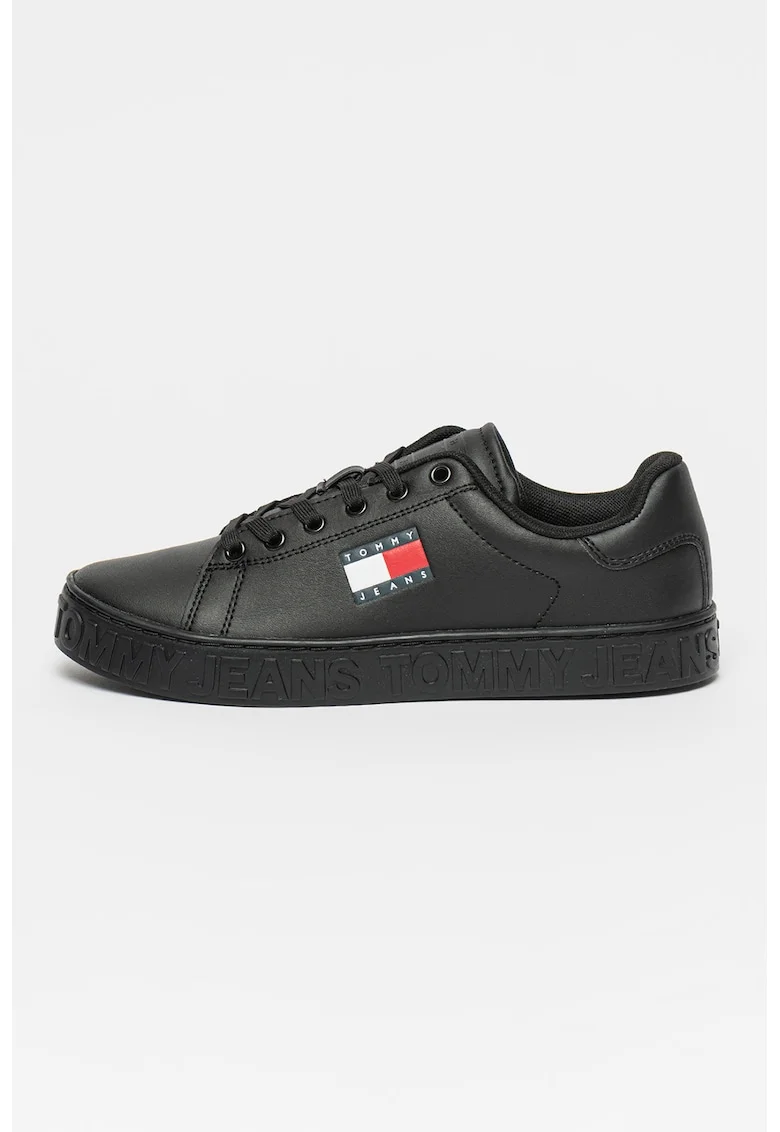 Pantofi sport din piele ecologica cu logo in relief, Rosu/Alb/Negru