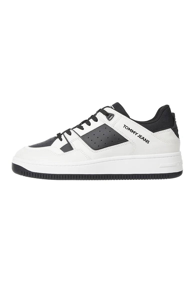 Pantofi sport de piele si piele ecologica, Alb/Negru