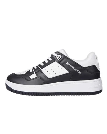 Pantofi sport de piele si piele ecologica, Negru/Alb optic