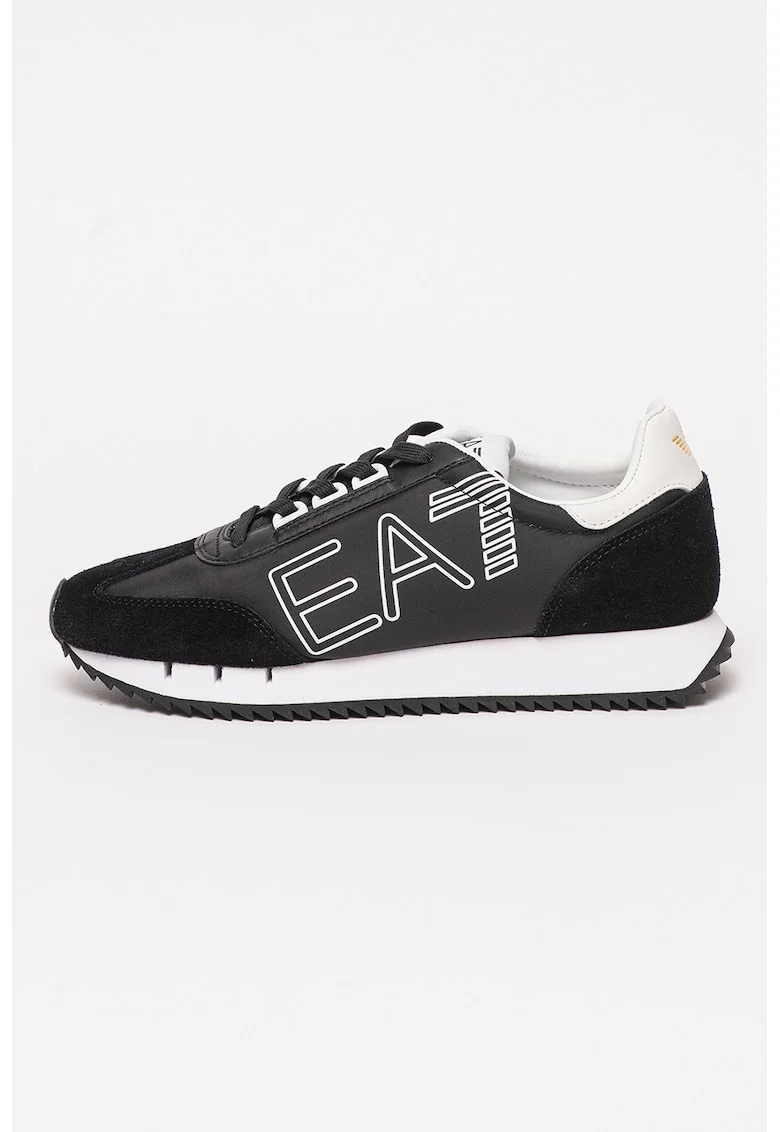 Pantofi sport low-top unisex cu garnituri din piele intoarsa, Alb/Negru