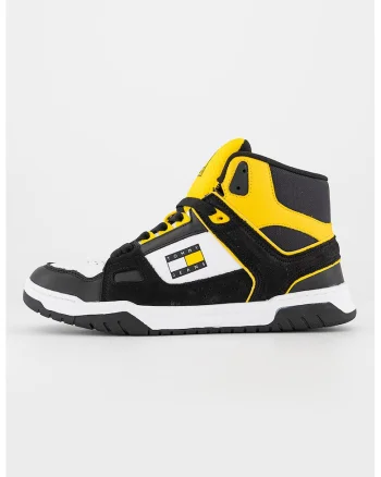 Pantofi sport high-cut cu model colorblock, Alb/Negru/Galben