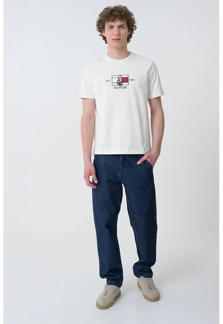 Tricou regular fit cu decolteu la baza gatului, Alb fildes