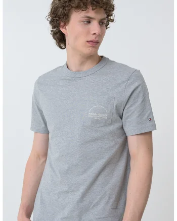 Tricou cu decolteu la baza gatului si buzunar pe piept, Gri melange