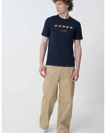 Tricou cu decolteu la baza gatului si detalii brodate, Bleumarin