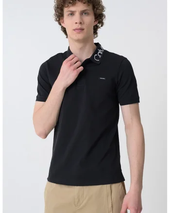 Tricou polo din amestec de bumbac organic cu logo, Negru