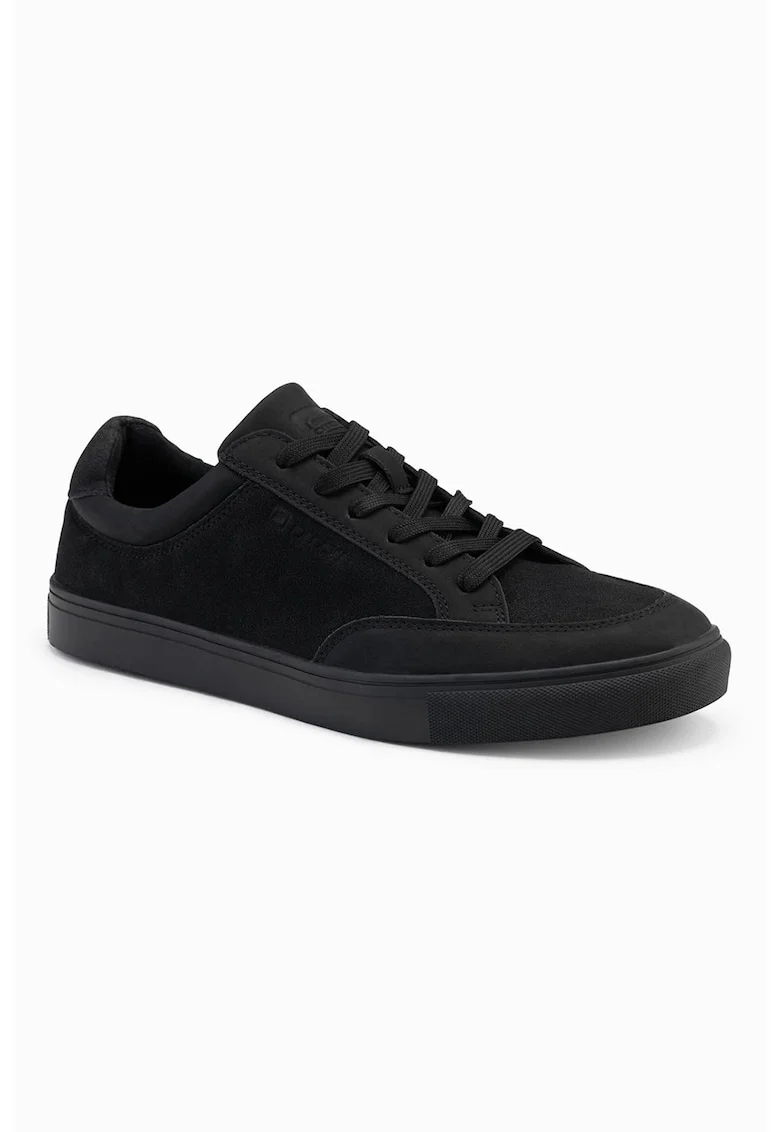 Pantofi sport din piele ecologica cu garnituri din piele intoarsa ecologica, Negru