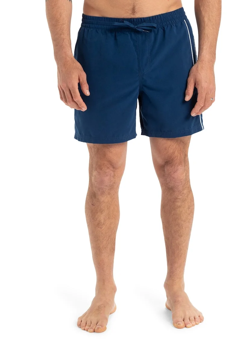 Pantaloni scurti de baie cu logo si snur, Alb/Albastru inchis