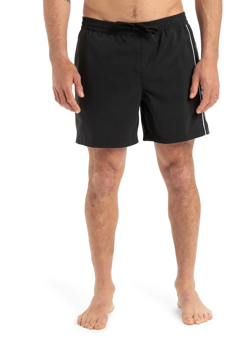 Pantaloni scurti de baie cu logo si snur, Alb/Negru