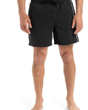 Pantaloni scurti de baie cu logo si snur, Alb/Negru