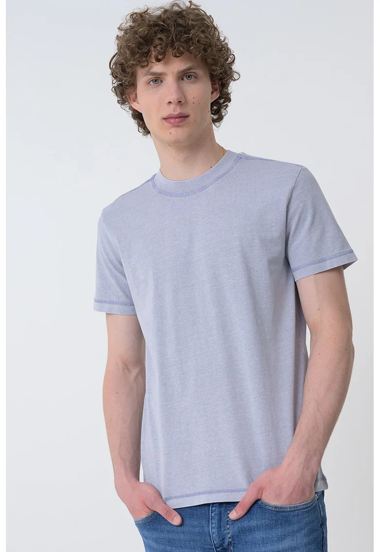 Tricou de bumbac cu decolteu la baza gatului