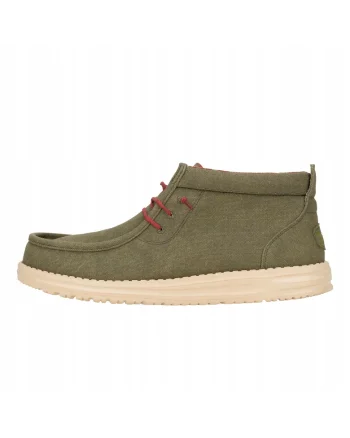 Mocasini din piele pentru Barbati,  Wally Mid Canvas, Verde, Verde