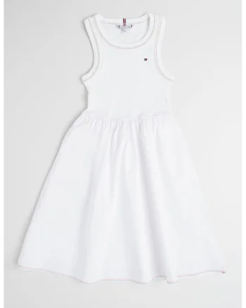 Rochie midi cu croiala in A si logo discret, Alb