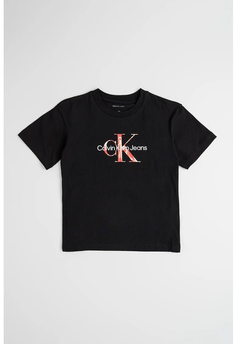 Tricou de bumbac cu logo, Negru/Rosu inchis/Argintiu