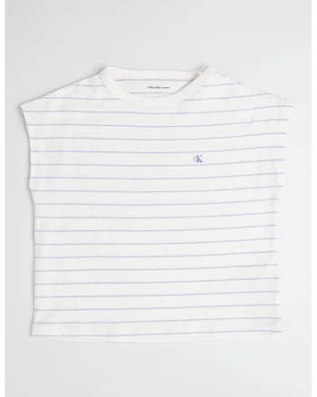 Tricou crop cu dungi, Alb/Lila
