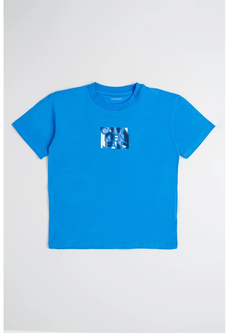 Tricou cu logo si decolteu la baza gatului, Albastru royal