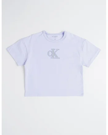 Tricou crop cu logo stralucitor, Lila/Argintiu