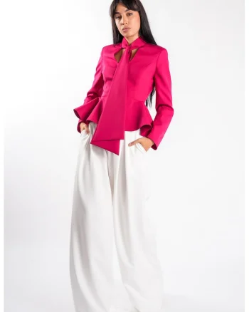 Sacou cu esarfe si talie structurata Fucsia