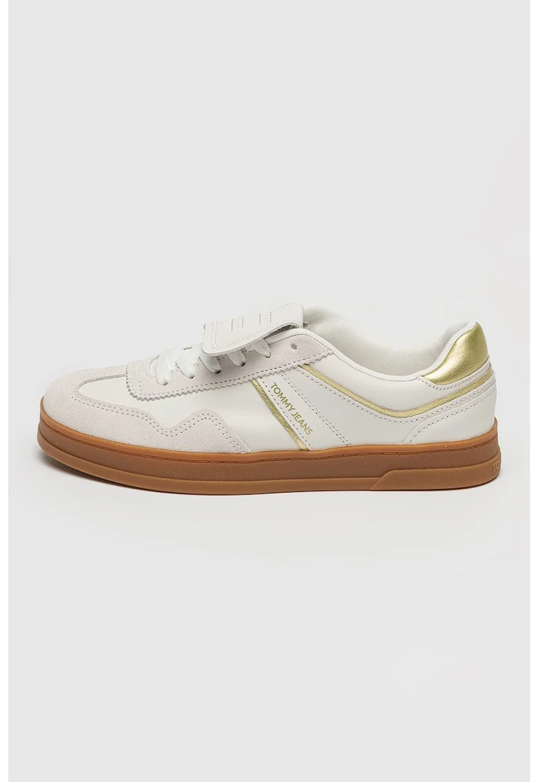Pantofi sport din piele cu clapa The Greenwich, Alb/Auriu