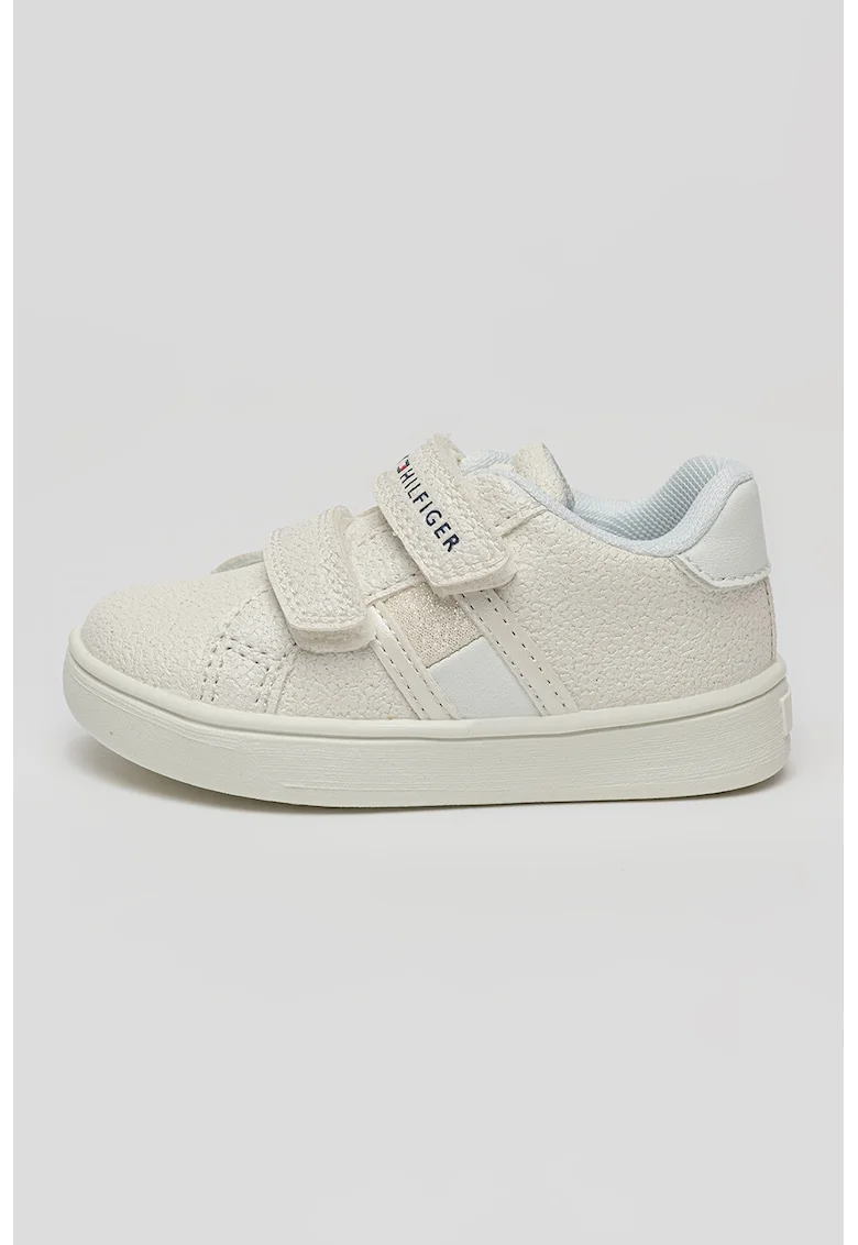 Pantofi sport din piele ecologica cu velcro, Alb