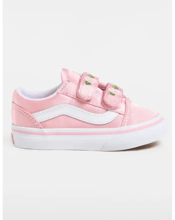 Pantofi sport cu inchidere velcro si detalii cu trandafiri, Alb/Verde/Roz deschis