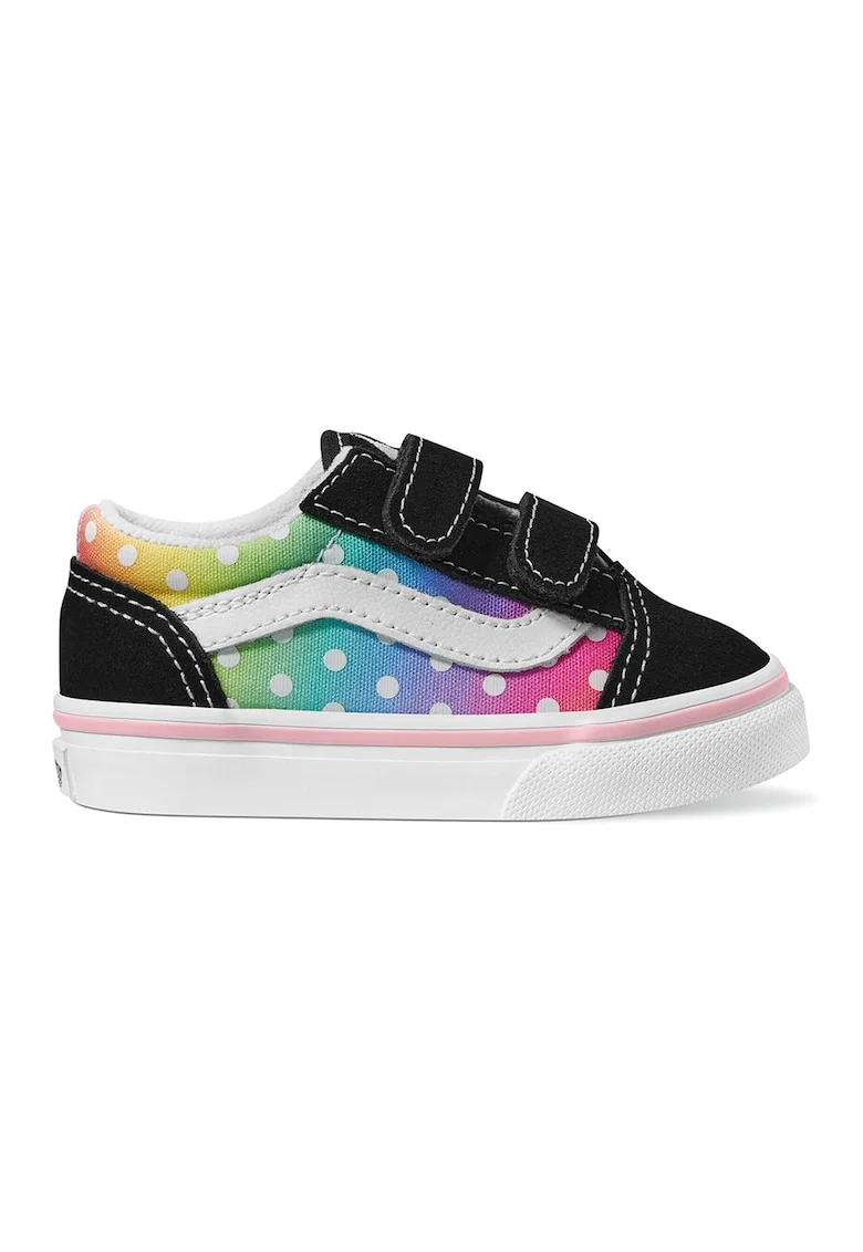 Pantofi sport cu inchidere velcro si detalii cu model florescent, Negru/Galben/Roz