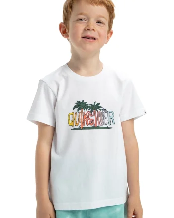 Tricou cu decolteu la baza gatului Sunny Palms, Alb/Verde/Albastru