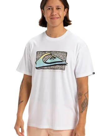 Tricou cu decolteu la baza gatului Retro Fade, Alb optic/Albastru deschis/Bej deschis