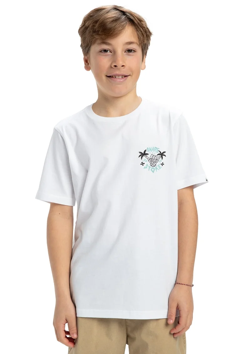 Tricou cu imprimeu grafic pe spate Share The Stoke, Alb/Negru/Albastru deschis