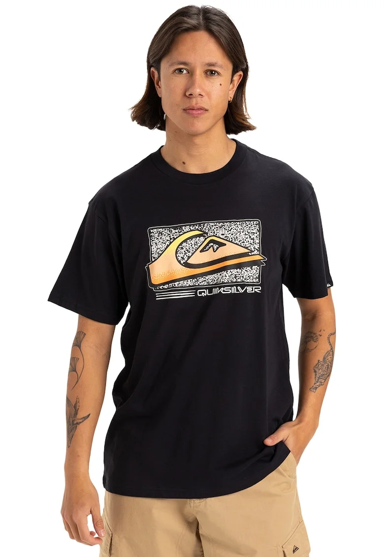 Tricou cu decolteu la baza gatului Retro Fade, Negru/Portocaliu/Alb murdar