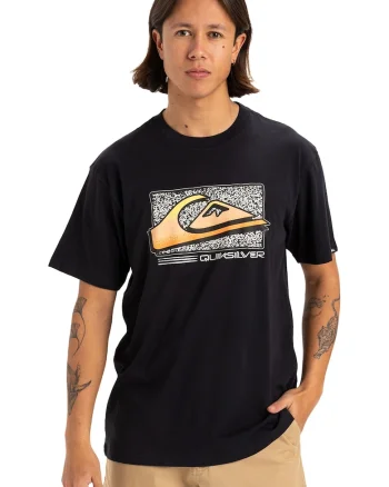 Tricou cu decolteu la baza gatului Retro Fade, Negru/Portocaliu/Alb murdar